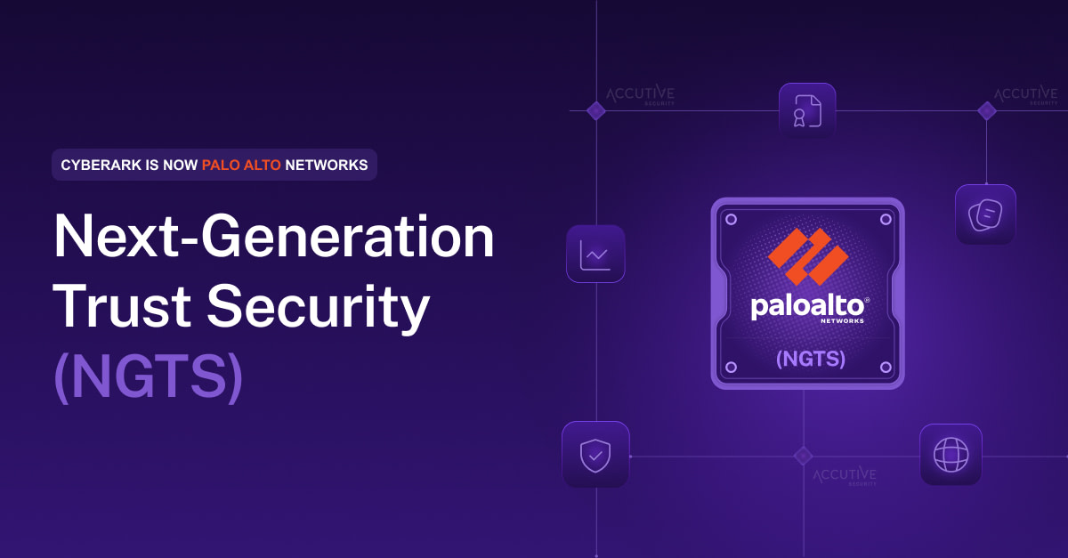 Banner announcing Next-Generation Trust Security (NGTS) by Palo Alto Networks on a purple gradient background with circuit icons.